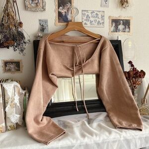 Sagi Dolls Lnit Popover Sweater Sz S Camel Tie